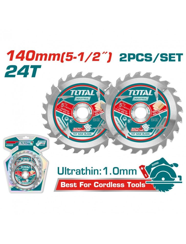 Jeu de 2 lames de scie circulaire 140 mm – 24 dents TOTAL TAC2331403