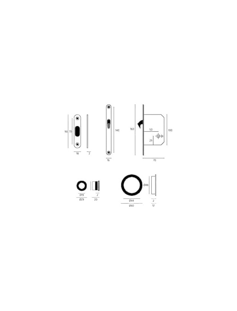 KIT 04 WC ROND DORE POIGNEE+SERRURE 12 pour poignée porte coulissante