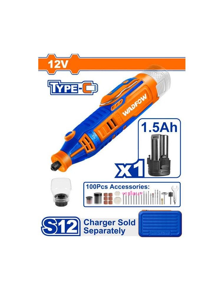 MINI MEULEUSE 12V + 100 ACCESSOIRES WRY1M121 WADFOW