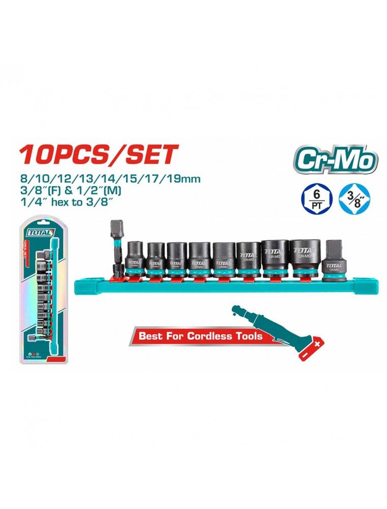 Jeu de 10 douilles à choc 3/8″ TOTAL THTISD38104