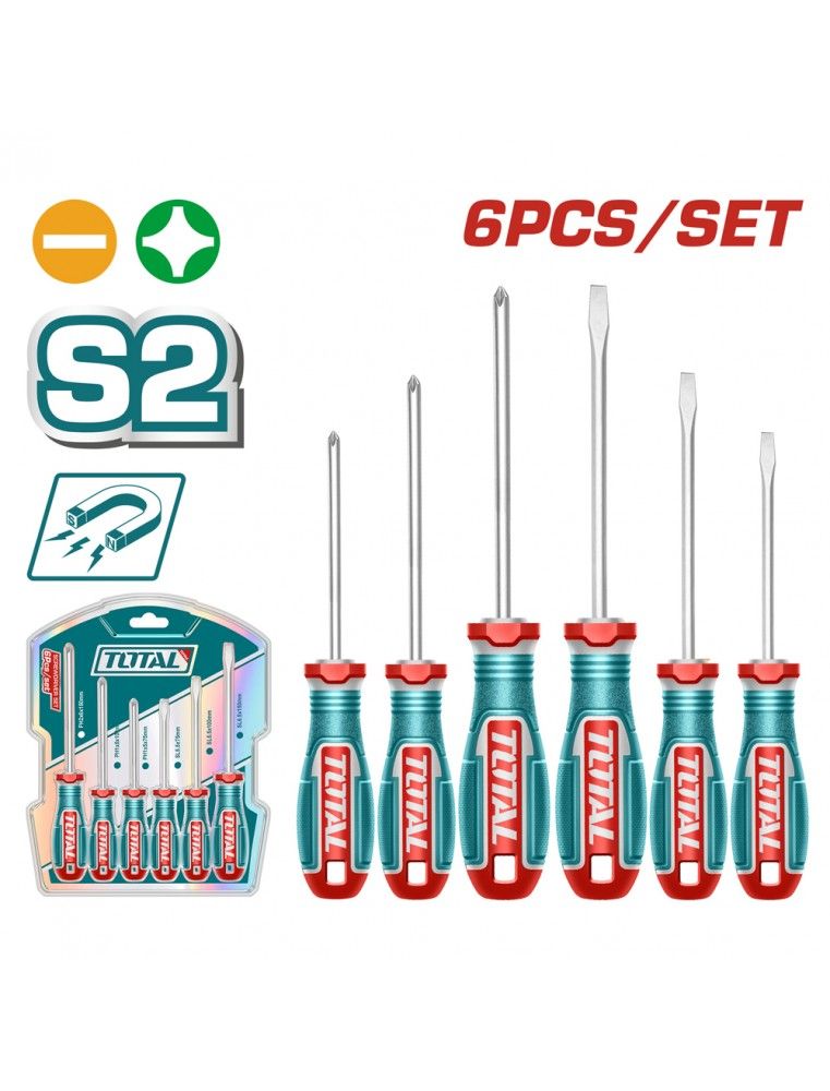 Jeu de 6 tournevis TOTAL TKSDS0626 en acier S2