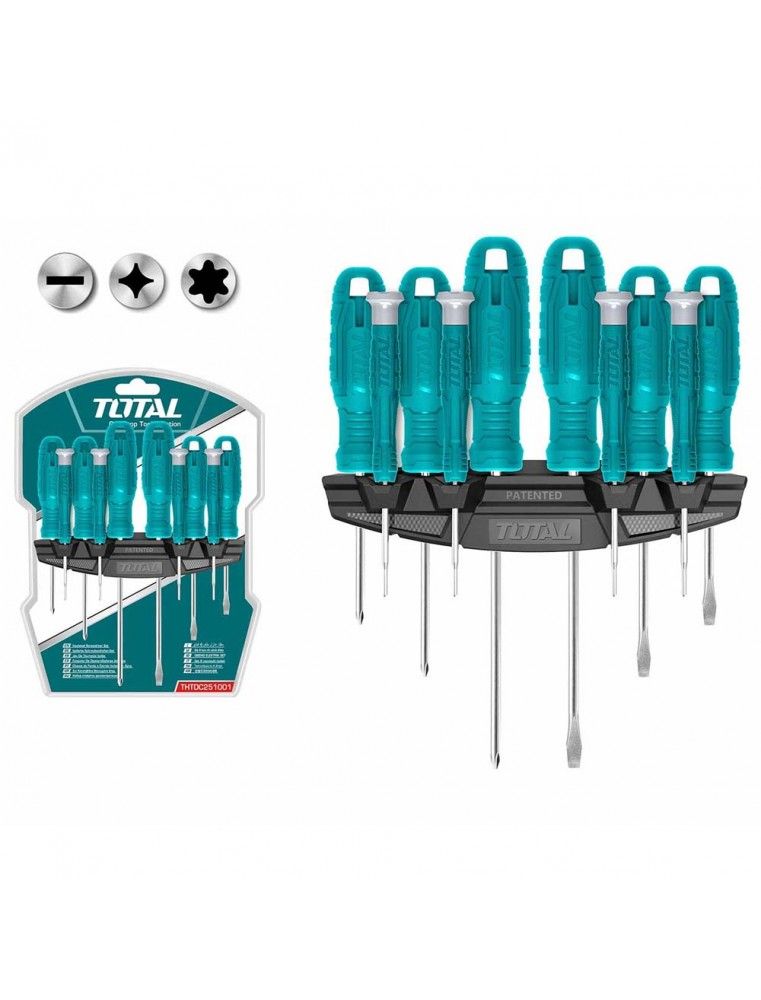 Jeu de 10 tournevis TOTAL THTDC251001 en acier chrome-vanadium
