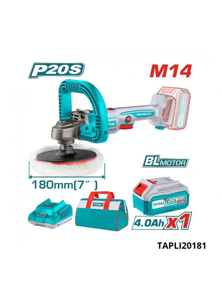 PONCEUSE A BATTERIE 4A 180MM + SAC TAPLI20181 TOTAL