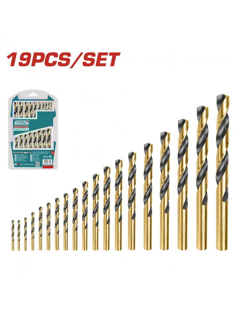 Jeu de 19 mèches HSS TOTAL TAKSDB9195 – 1 à 10 mm