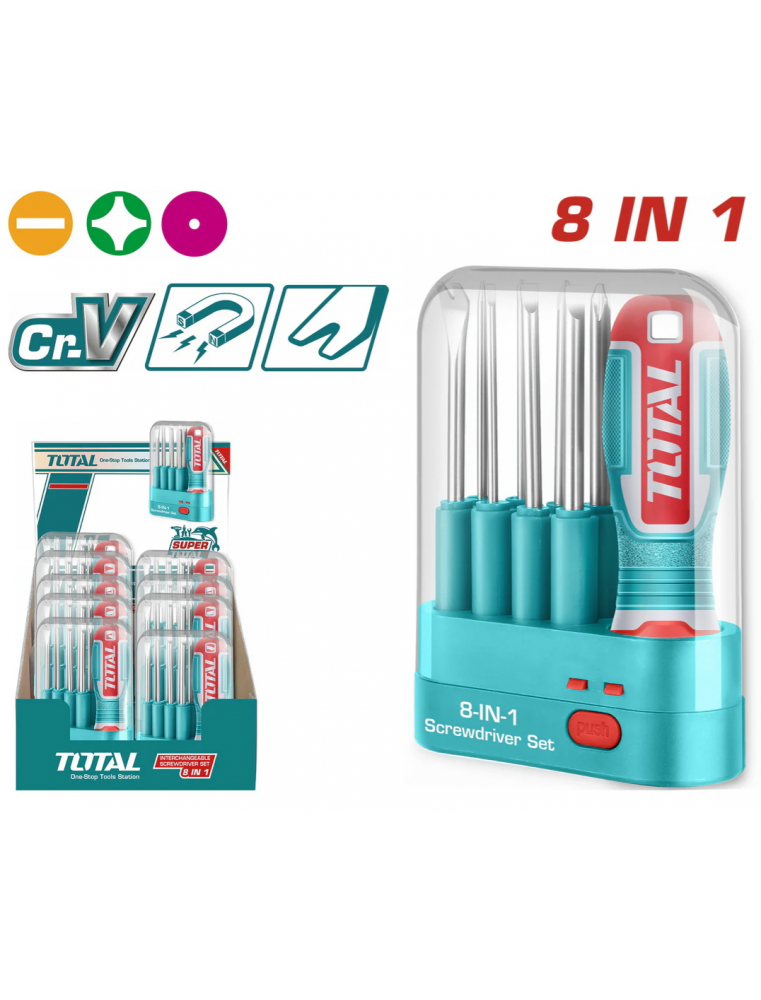 Jeu de tournevis interchangeables TOTAL THT250906 – 8 en 1