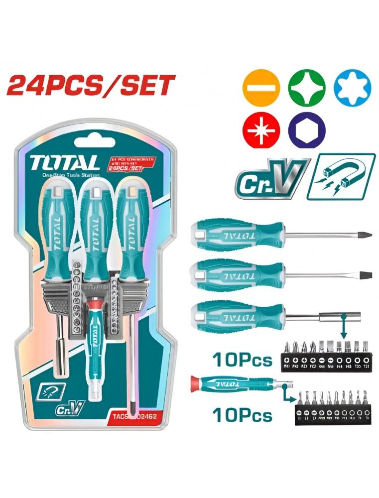Jeu de 24 tournevis et embouts TOTAL TACSD302462