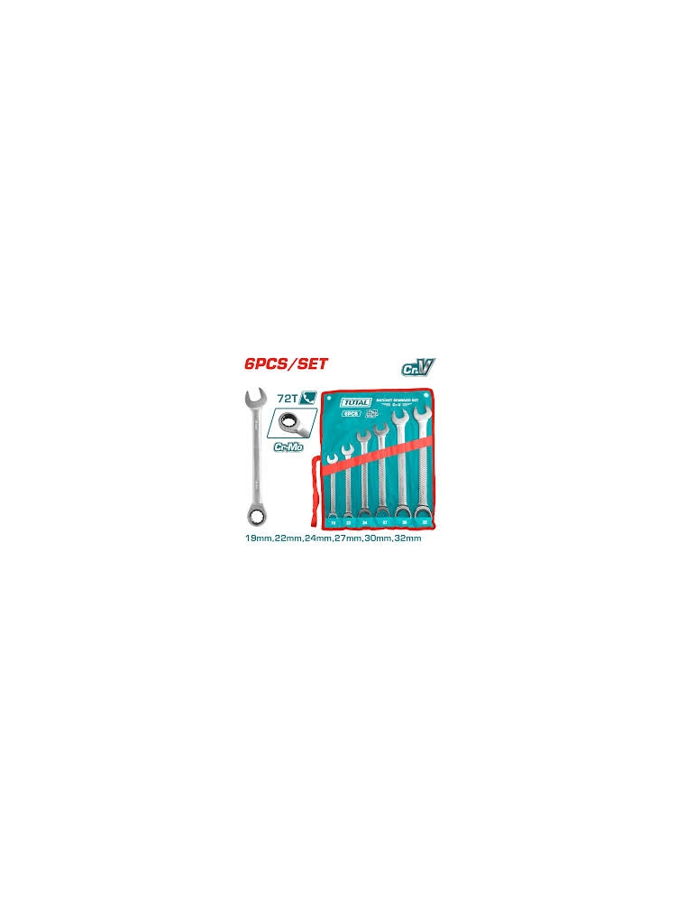 Jeu de 6 clés mixtes à cliquet TOTAL THT102RK061 – 19 à 32 mm