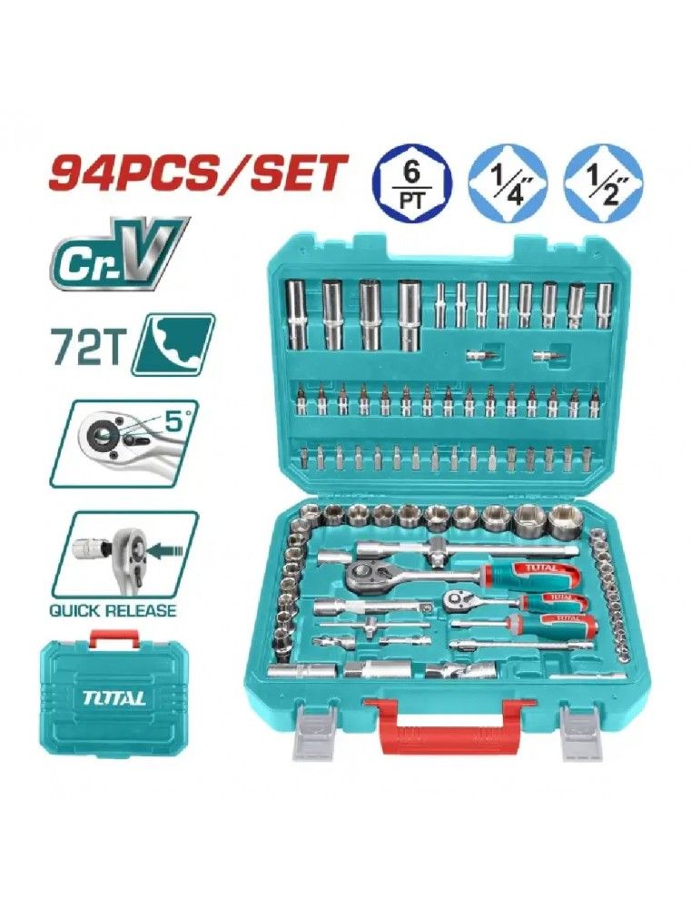 Jeu de 94 douilles 1/4″ et 1/2″ TOTAL THT421942
