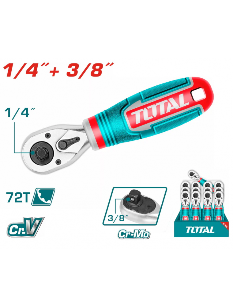 Manche à cliquet court TOTAL THT1061438 – 1/4″ et 3/8″