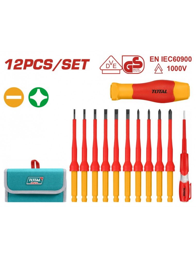 Jeu de 12 tournevis isolés TOTAL THKISD1201 – 1000 V
