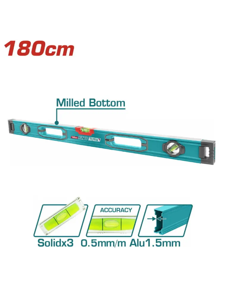Niveau à bulle TOTAL TMT218028 – 180 cm en aluminium