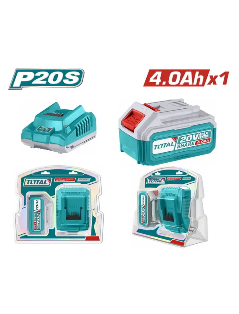 Kit batterie et chargeur TOTAL TFBCPK1214 – 20 V, batterie 4,0 Ah