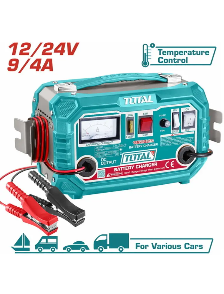 Chargeur de batterie automobile TOTAL TBC1601 12/24 V avec fonction Boost 12 A