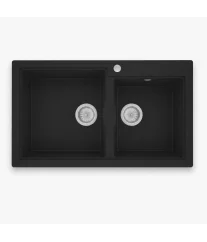 Évier Lemon Granite Eureka noir 86x50 cm à deux bacs sans égouttoir