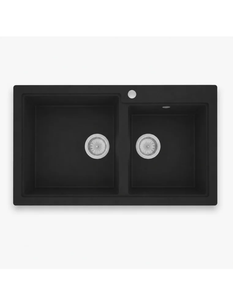 Évier Lemon Granite Eureka noir 86x50 cm à deux bacs sans égouttoir