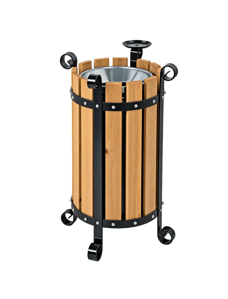 Poubelle en bois ronde Eformetal