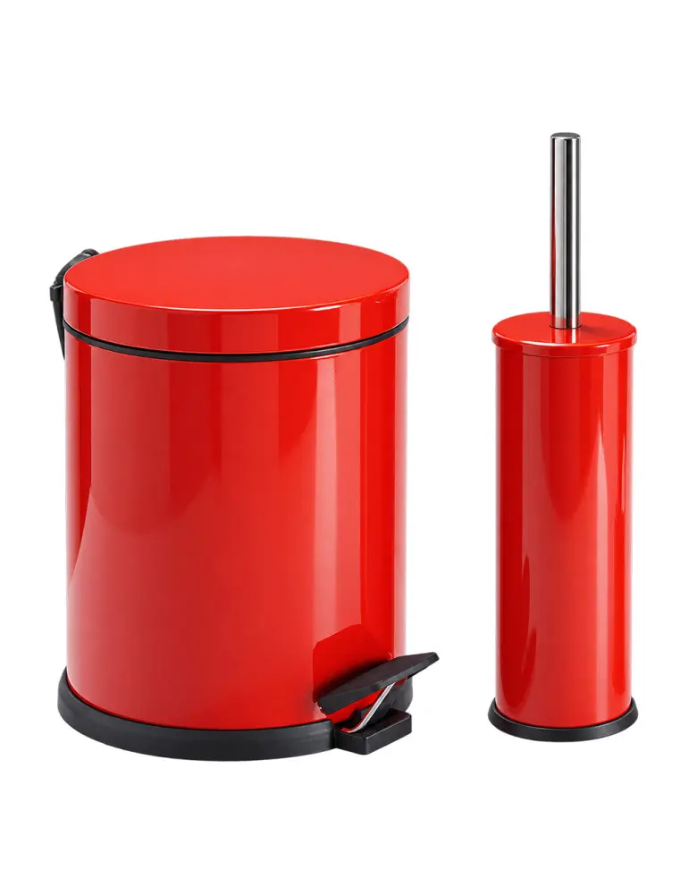 Poubelle à pédale 5 Litres rouge avec porte balai 477K  Eformetal