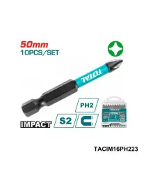 Jeu de 10 embouts à choc doubles PH2 TOTAL TACIM16PH233 de 65 mm en acier S2