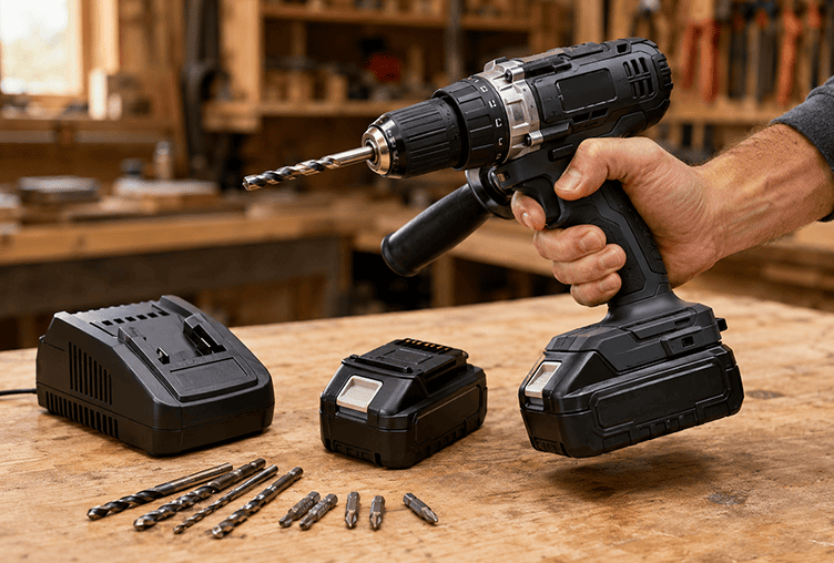 Batterie moteur brushless mandrin et percussion d’une perceuse-visseuse sans fil